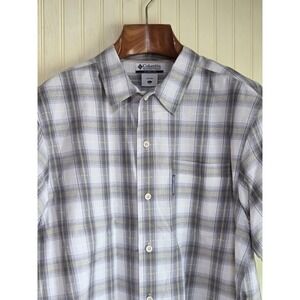 Columbia Shirt Mens Large Gray Plaid Short Sleeve Button Front Cotton Casual